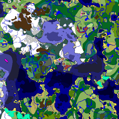 Predicted biome map of Java 26.3 seed 3436169237566038836 around estimated spawn