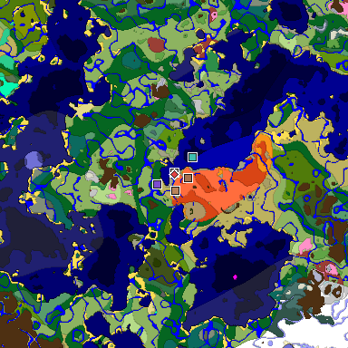 Predicted biome map of Java 26.3 seed -8791276879613052679 around estimated spawn