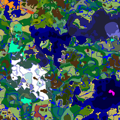 Predicted biome map of Java 26.3 seed -7479365361465657288 around estimated spawn