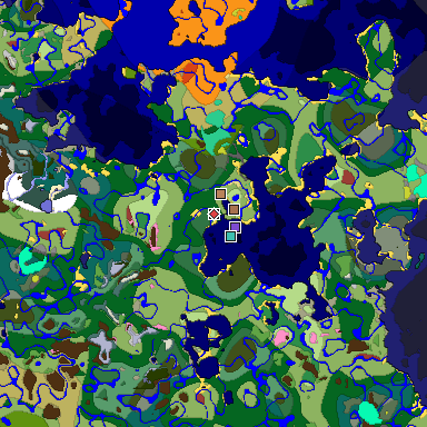 Predicted biome map of Java 26.3 seed 9074257597475321591 around estimated spawn