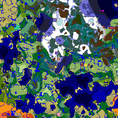 Predicted biome map of Java 26.3 seed -7491694213189284056 around estimated spawn
