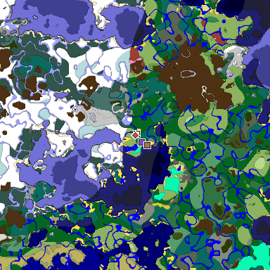 Predicted biome map of Java 26.3 seed -3043864281613630658 around estimated spawn