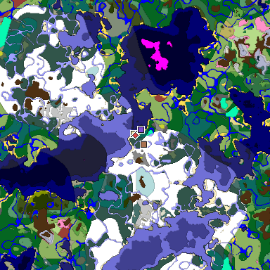 Predicted biome map of Java 26.3 seed -8387741247438812647 around estimated spawn