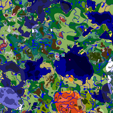 Predicted biome map of Java 26.3 seed 5844296858049369675 around estimated spawn
