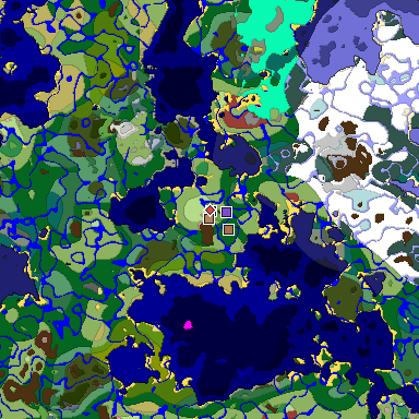 Predicted biome map of Java 26.3 seed 8303580294775646962 around estimated spawn