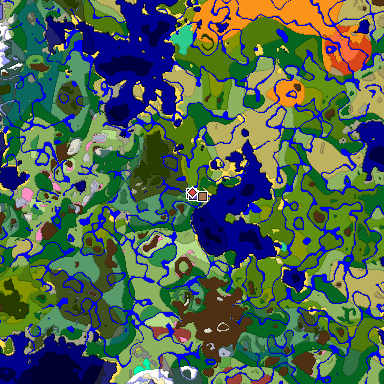 Predicted biome map of Java 26.3 seed -3686880778151772980 around estimated spawn