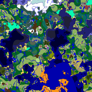 Predicted biome map of Java 26.3 seed -3020946742302864222 around estimated spawn