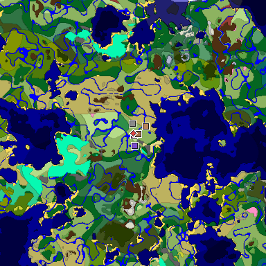 Predicted biome map of Java 26.3 seed -5237374066240476644 around estimated spawn
