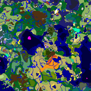 Predicted biome map of Java 26.3 seed -3254644966496660083 around estimated spawn