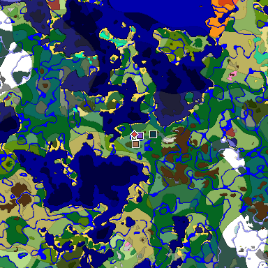 Predicted biome map of Java 26.3 seed 7951762127248804484 around estimated spawn