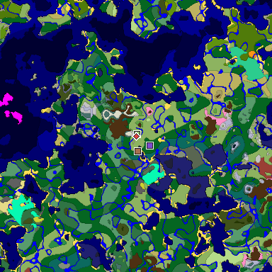 Predicted biome map of Java 26.3 seed 6741822771072790159 around estimated spawn