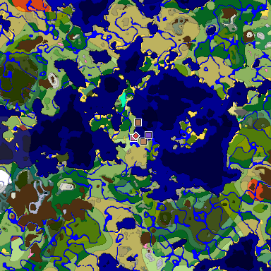 Predicted biome map of Java 26.3 seed 5881086393214257618 around estimated spawn