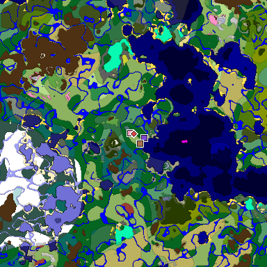 Predicted biome map of Java 26.3 seed 2248201798142858229 around estimated spawn