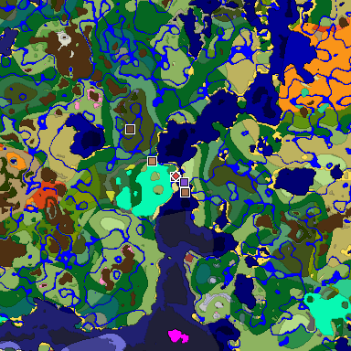 Predicted biome map of Java 26.3 seed -5548647355347552410 around estimated spawn