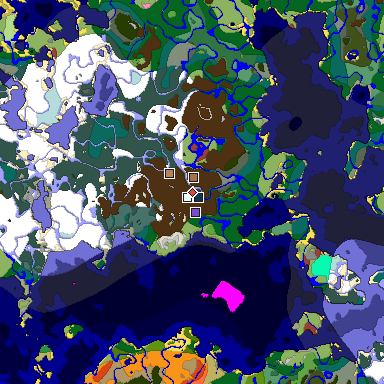 Predicted biome map of Java 26.3 seed -6478501404645396146 around estimated spawn