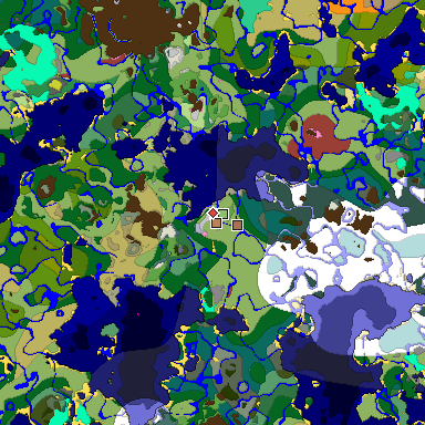Predicted biome map of Java 26.3 seed -1608059522089439990 around estimated spawn