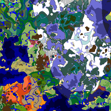 Predicted biome map of Java 26.3 seed 5118474646045507909 around estimated spawn