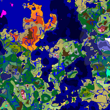 Predicted biome map of Java 26.3 seed -259616239143724336 around estimated spawn