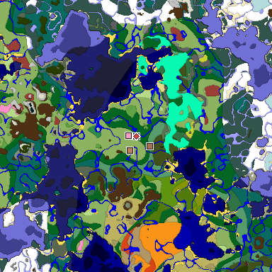Predicted biome map of Java 26.3 seed 3435556570000644533 around estimated spawn