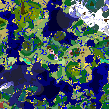 Predicted biome map of Java 26.3 seed 5043056918606136521 around estimated spawn