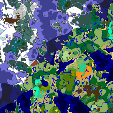 Predicted biome map of Java 26.3 seed 5692308992604103405 around estimated spawn