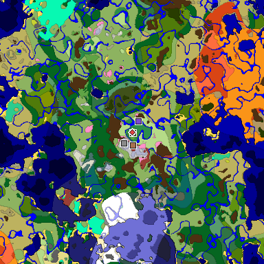 Predicted biome map of Java 26.3 seed 8900701094856385224 around estimated spawn