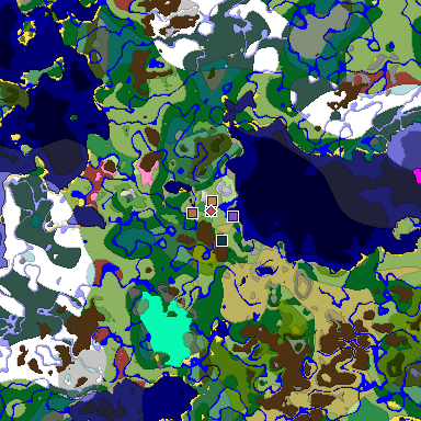 Predicted biome map of Java 26.3 seed -274537582503437042 around estimated spawn