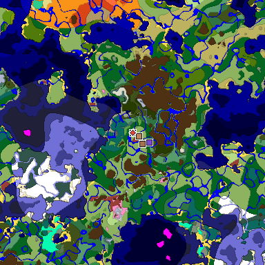 Predicted biome map of Java 26.3 seed -3873144863329141911 around estimated spawn