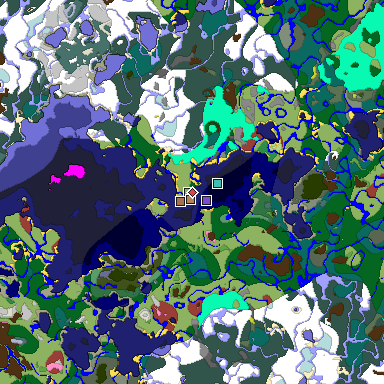 Predicted biome map of Java 26.3 seed -4925575290389097629 around estimated spawn