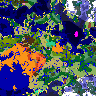 Predicted biome map of Java 26.3 seed 3083819720056819954 around estimated spawn