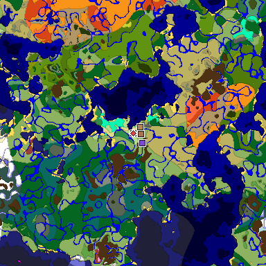Predicted biome map of Java 26.3 seed 6137411190894888854 around estimated spawn