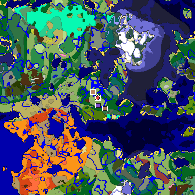 Predicted biome map of Java 26.3 seed 5153489865865175861 around estimated spawn