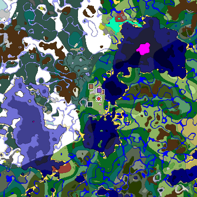Predicted biome map of Java 26.3 seed 1076135311279674071 around estimated spawn
