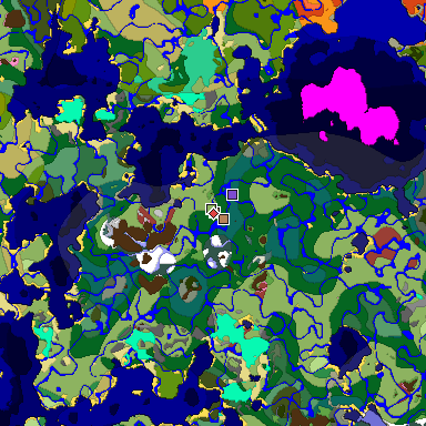 Predicted biome map of Java 26.3 seed 9030795826053632096 around estimated spawn