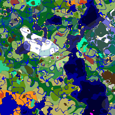 Predicted biome map of Java 26.3 seed -3973202383388766049 around estimated spawn