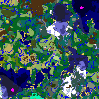 Predicted biome map of Java 26.3 seed 3204427420681108703 around estimated spawn