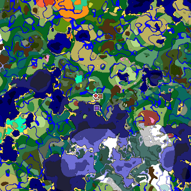 Predicted biome map of Java 26.3 seed -3257038618766936130 around estimated spawn