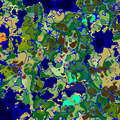 Predicted biome map of Java 26.3 seed 8303098746027724106 around estimated spawn