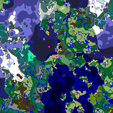 Predicted biome map of Java 26.3 seed -6856337008195531303 around estimated spawn