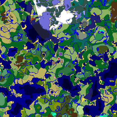 Predicted biome map of Java 26.3 seed -6410244264266066539 around estimated spawn