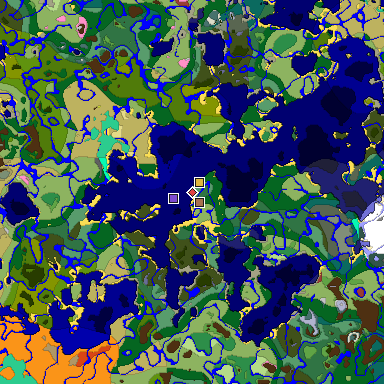 Predicted biome map of Java 26.3 seed -4088766476246146768 around estimated spawn