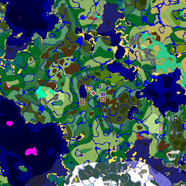 Predicted biome map of Java 26.3 seed 8832243432286693838 around estimated spawn