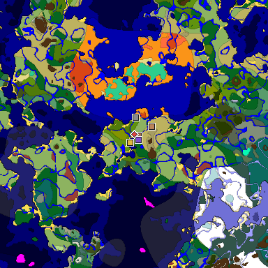 Predicted biome map of Java 26.3 seed 5397070245335547601 around estimated spawn