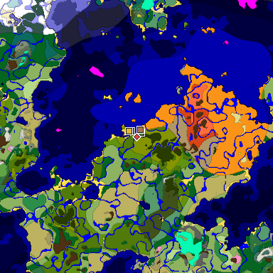Predicted biome map of Java 26.3 seed -394708672132651416 around estimated spawn