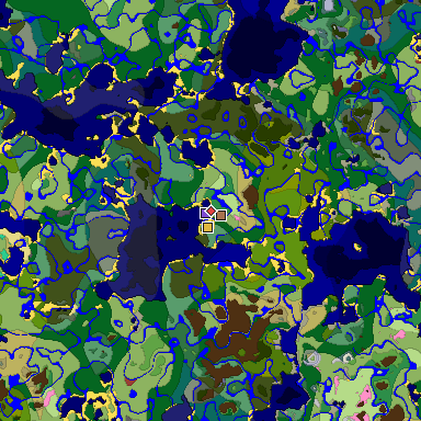 Predicted biome map of Java 26.3 seed -1898663069643299420 around estimated spawn