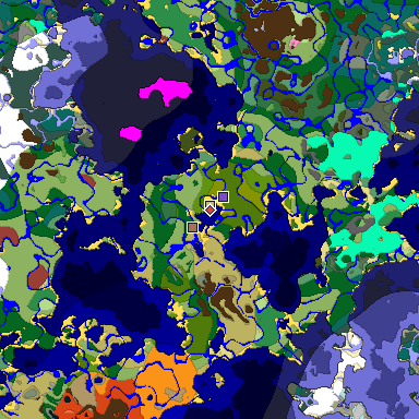 Predicted biome map of Java 26.3 seed 7535503775396279605 around estimated spawn