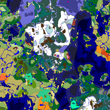 Predicted biome map of Java 26.3 seed -338425857003335581 around estimated spawn