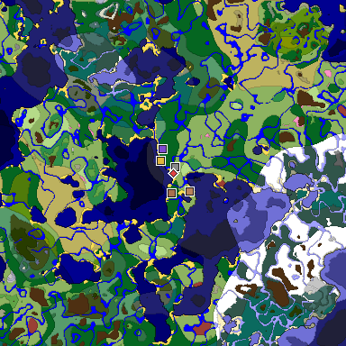 Predicted biome map of Java 26.3 seed -3576332676209499403 around estimated spawn
