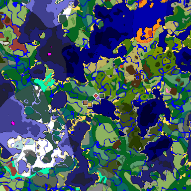 Predicted biome map of Java 26.3 seed 9215645616389955241 around estimated spawn