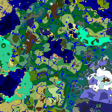 Predicted biome map of Java 26.3 seed -3466034439566772367 around estimated spawn
